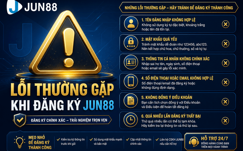 Lỗi thường gặp khi đăng ký JUN88